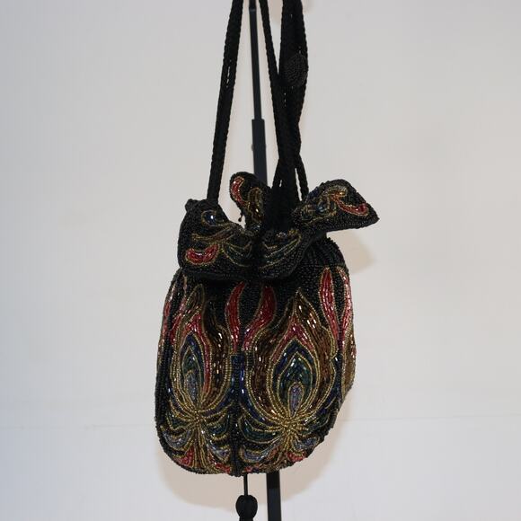 Vintage Multicolor Beaded Drawstring Evening Bag with Tassel - Picture 1 of 5